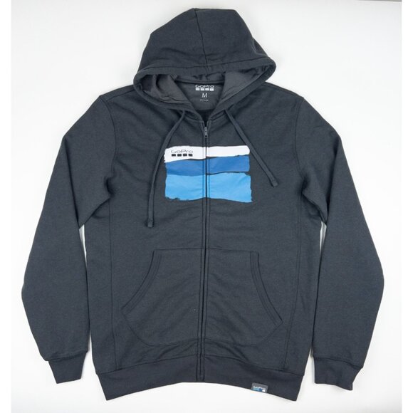 GoPro Zip Hoodie Sweatshirt Men's Medium Logo Camera Gray Fleece Jacket - Picture 2 of 12